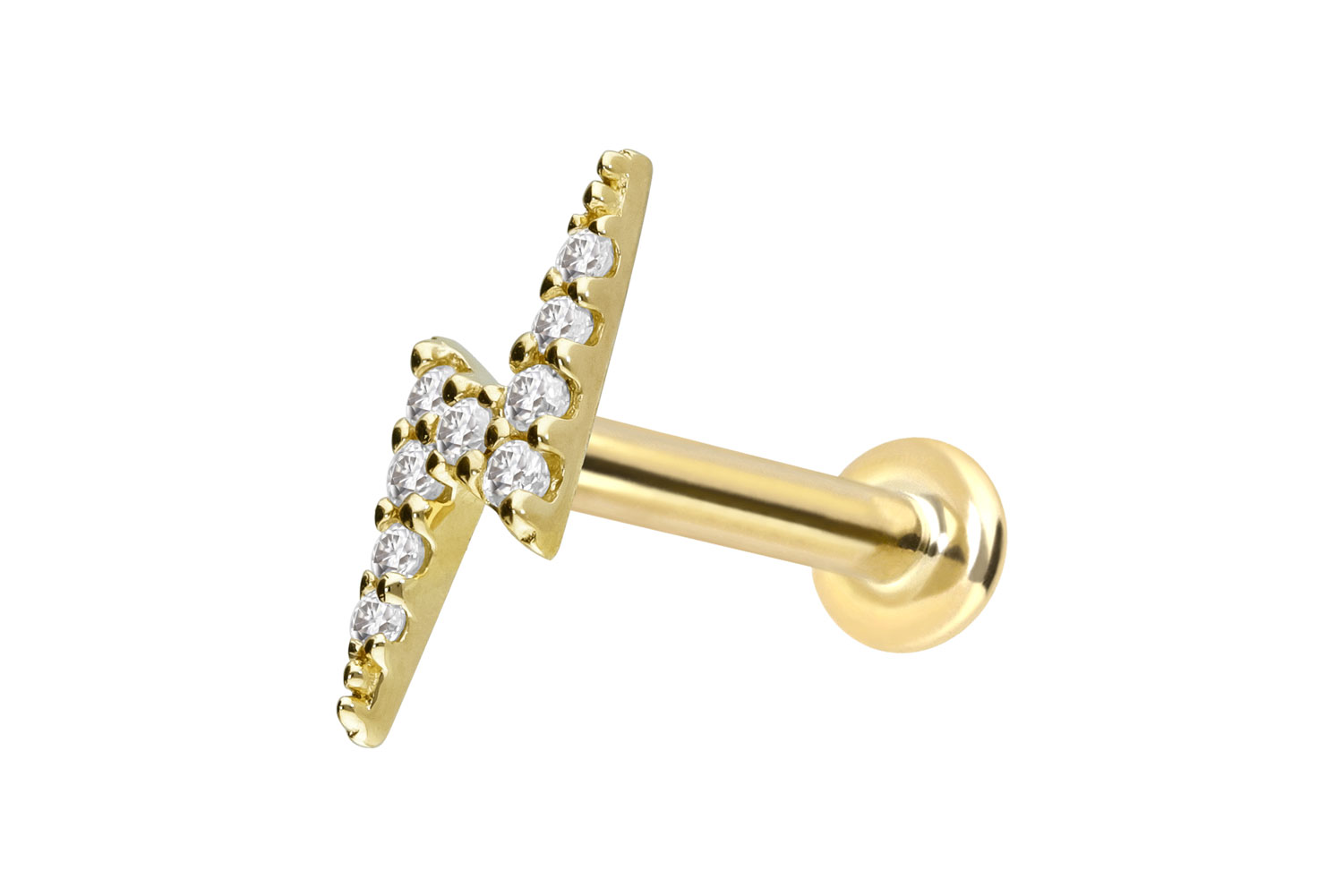 14 Karat Gold Labret Piercing mit Push Fit MOISSANIT-BLITZ